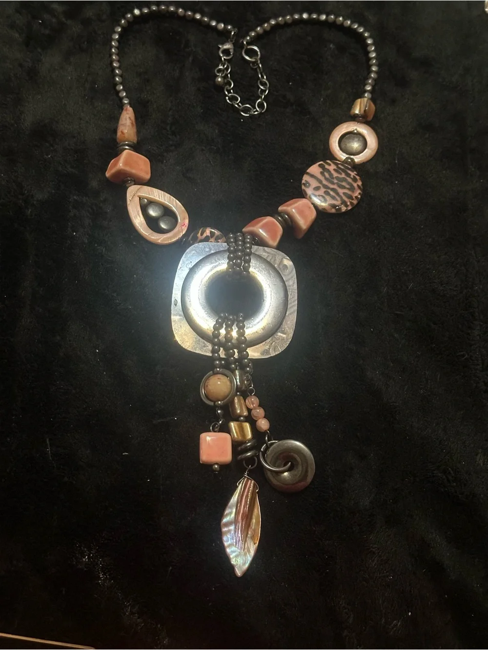 Bohemian Brown & Peach Statement Pendant Necklace